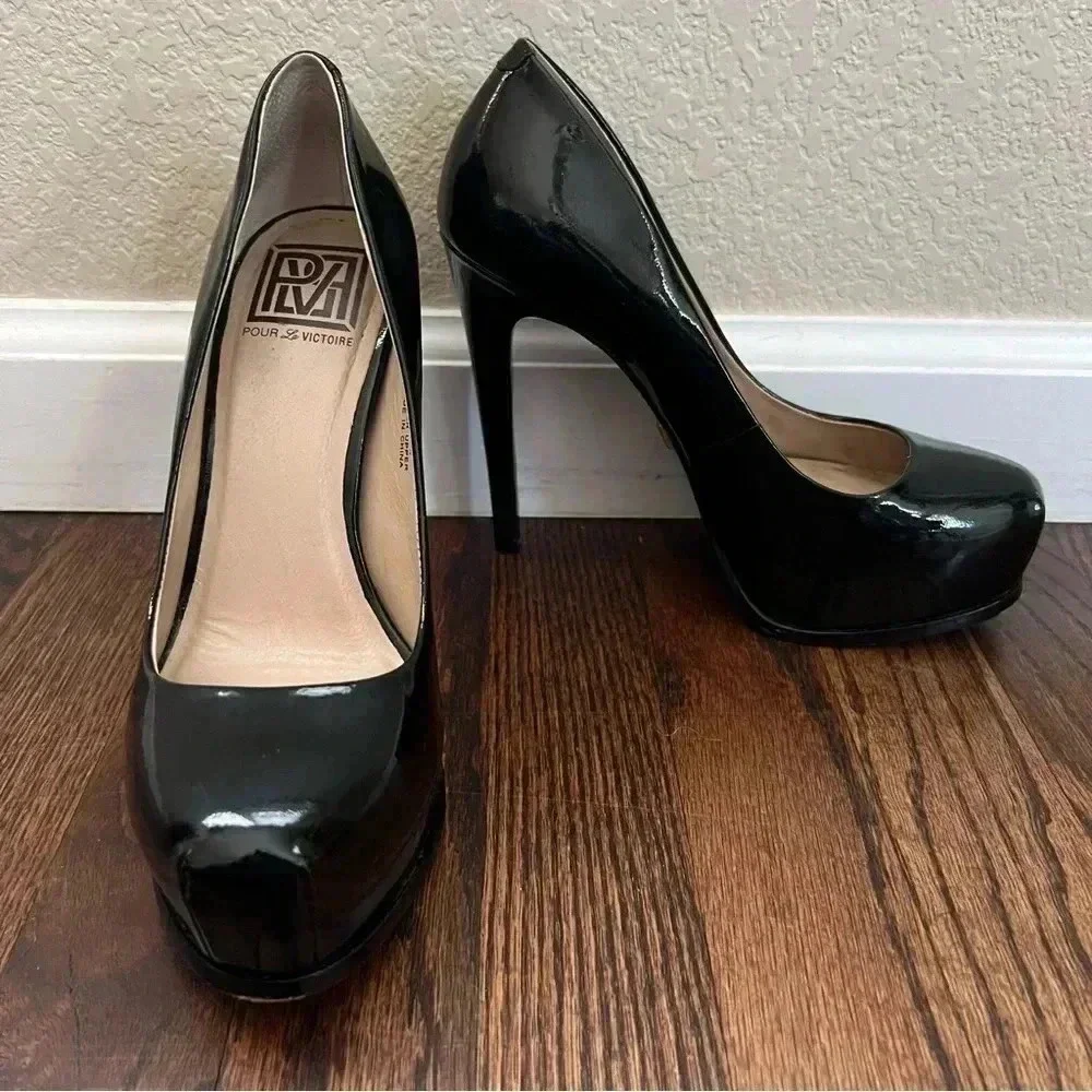 Pour La Victoire Black Irina Patent Leather Platform Pumps Heels Wm Size 7 $250